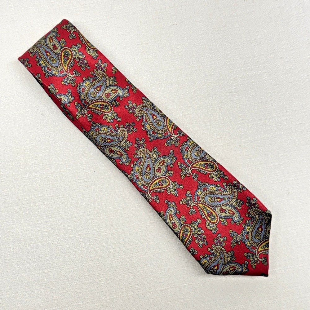Brooks‎ Brothers Paisley Tie Mens OS Red Silk Italian Made Classic Preppy Dapper